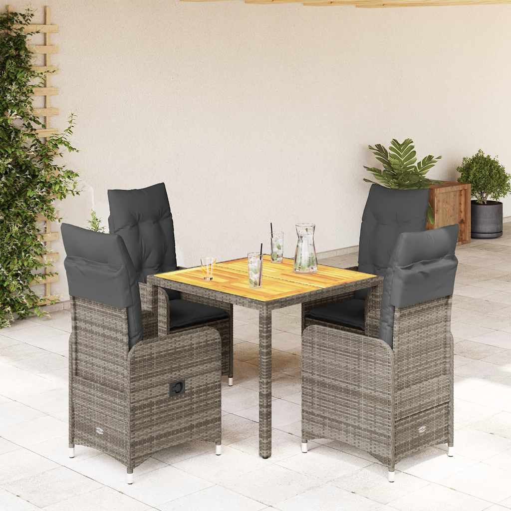Set BistrÃƒÂ² da Giardino 5 pz con Cuscini in Polyrattan Grigio