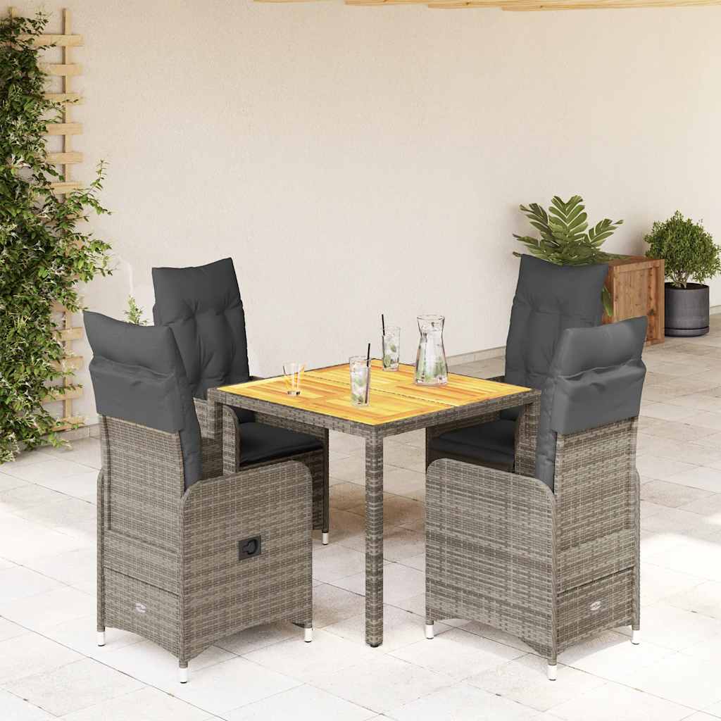 Set BistrÃƒÂ² da Giardino 5 pz con Cuscini in Polyrattan Grigio