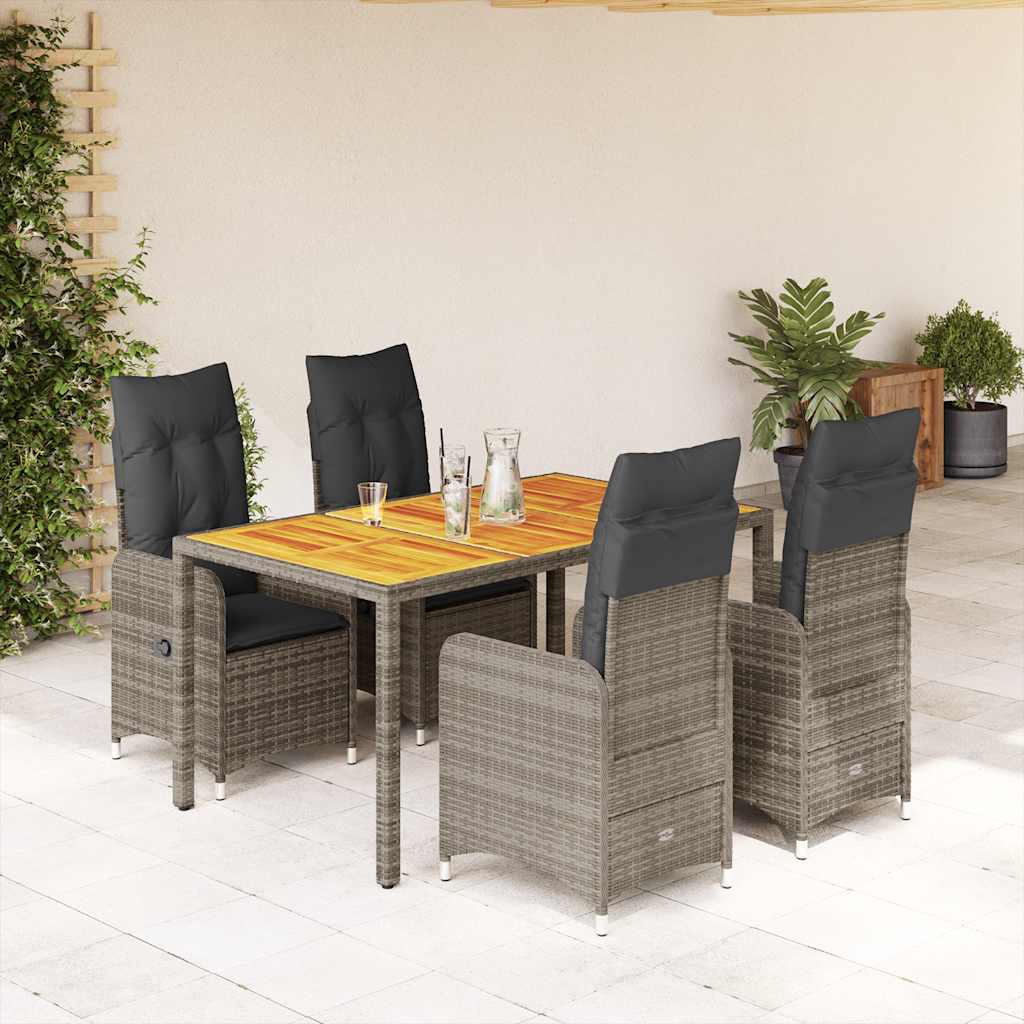Set BistrÃƒÂ² da Giardino 5 pz con Cuscini in Polyrattan Grigio