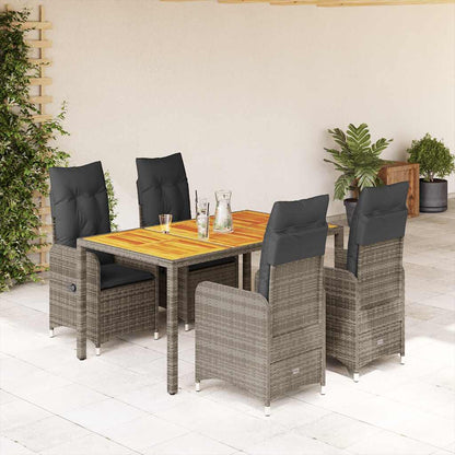 Set BistrÃƒÂ² da Giardino 5 pz con Cuscini in Polyrattan Grigio