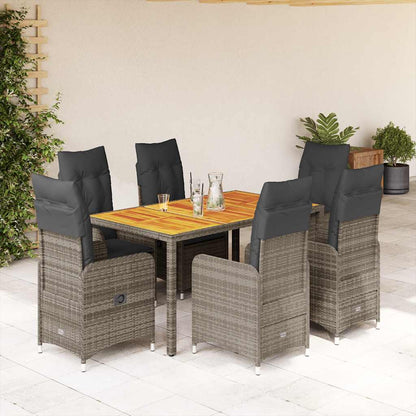 Set BistrÃƒÂ² da Giardino 7 pz con Cuscini in Polyrattan Grigio