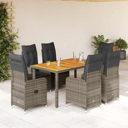 Set BistrÃƒÂ² da Giardino 7 pz con Cuscini in Polyrattan Grigio