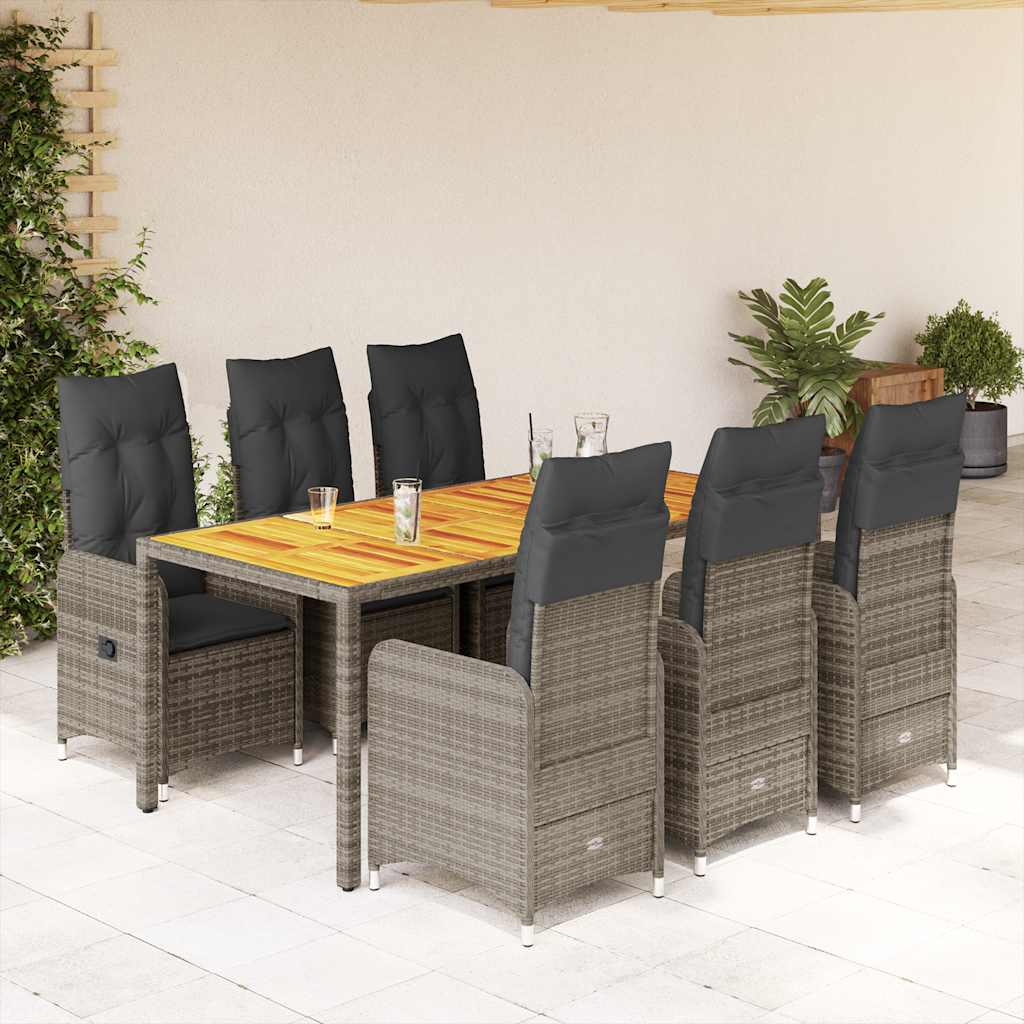 Set BistrÃƒÂ² da Giardino 7 pz con Cuscini in Polyrattan Grigio