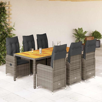 Set BistrÃƒÂ² da Giardino 7 pz con Cuscini in Polyrattan Grigio