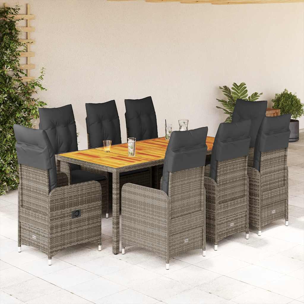 Set BistrÃƒÂ² da Giardino 9 pz con Cuscini in Polyrattan Grigio
