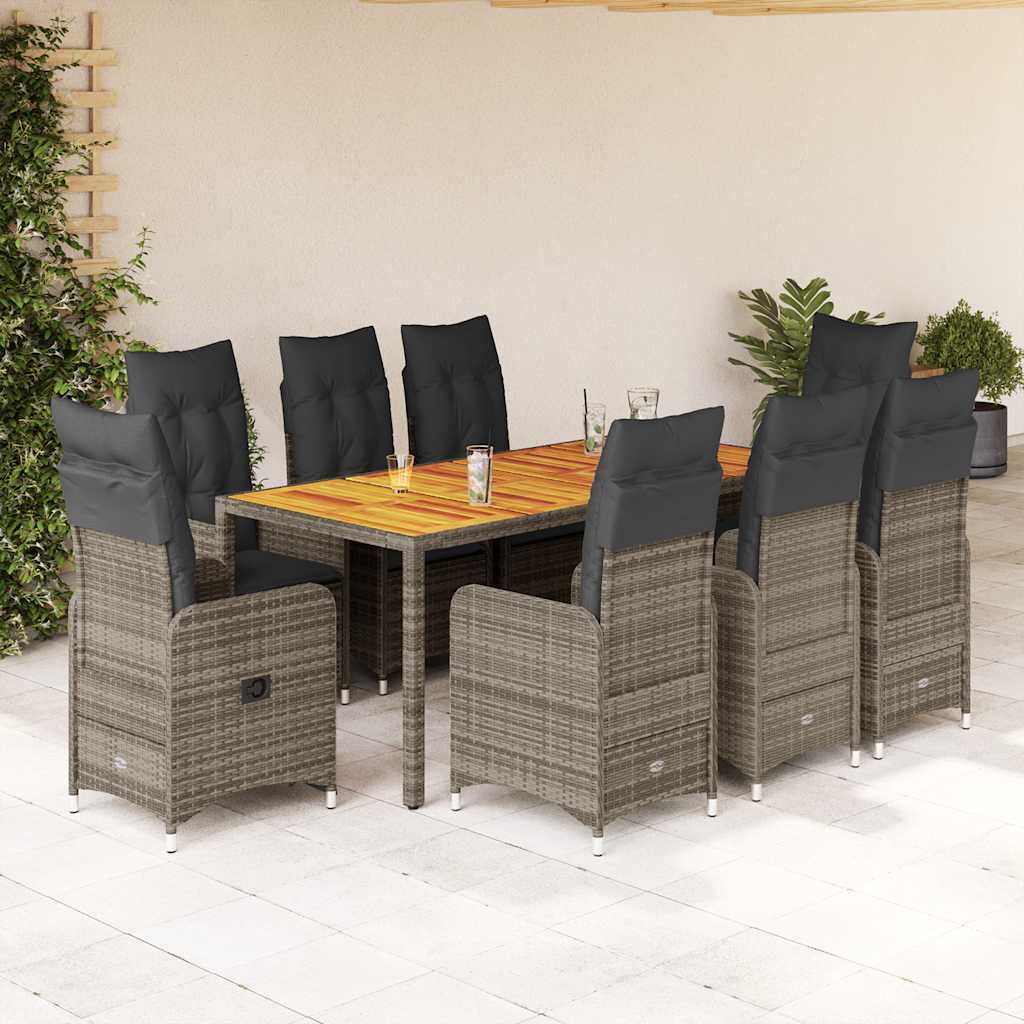 Set BistrÃƒÂ² da Giardino 9 pz con Cuscini in Polyrattan Grigio