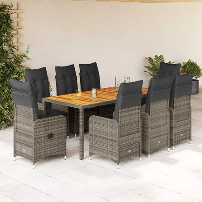 Set BistrÃƒÂ² da Giardino 9 pz con Cuscini in Polyrattan Grigio
