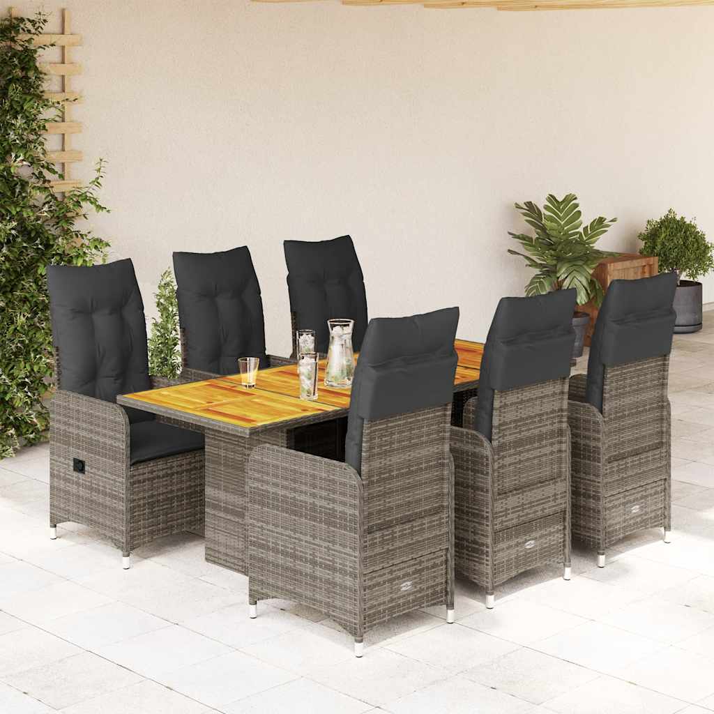 Set BistrÃƒÂ² da Giardino 7 pz con Cuscini in Polyrattan Grigio