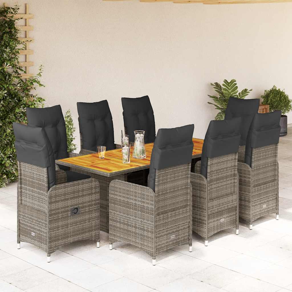 Set BistrÃƒÂ² da Giardino 9 pz con Cuscini in Polyrattan Grigio