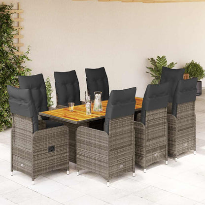 Set BistrÃƒÂ² da Giardino 9 pz con Cuscini in Polyrattan Grigio