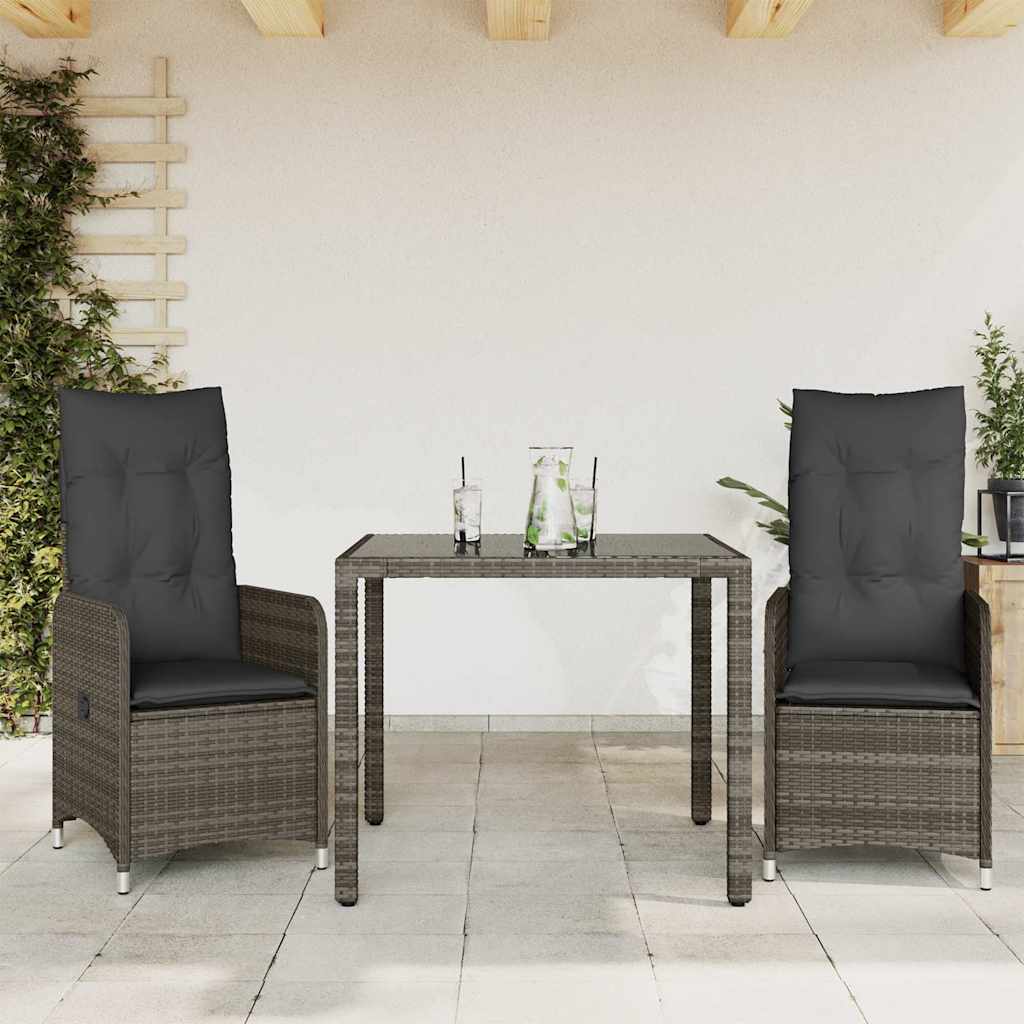 Set BistrÃ² da Giardino 3 pz con Cuscini in Polyrattan Grigio