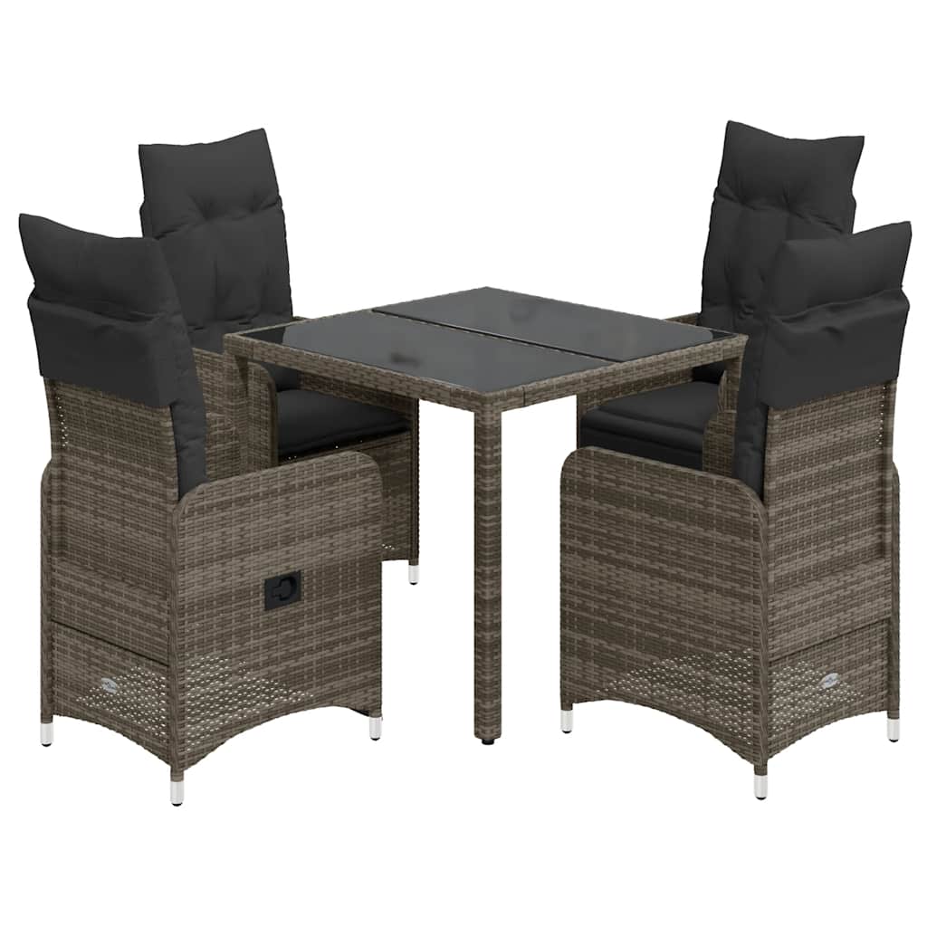 Set BistrÃƒÂ² da Giardino 5 pz con Cuscini in Polyrattan Grigio