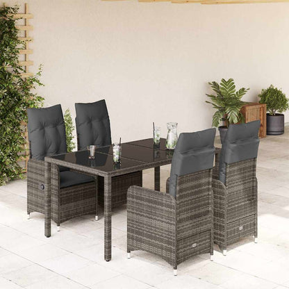 Set BistrÃƒÂ² da Giardino 5 pz con Cuscini in Polyrattan Grigio