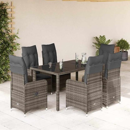 Set BistrÃƒÂ² da Giardino 7 pz con Cuscini in Polyrattan Grigio