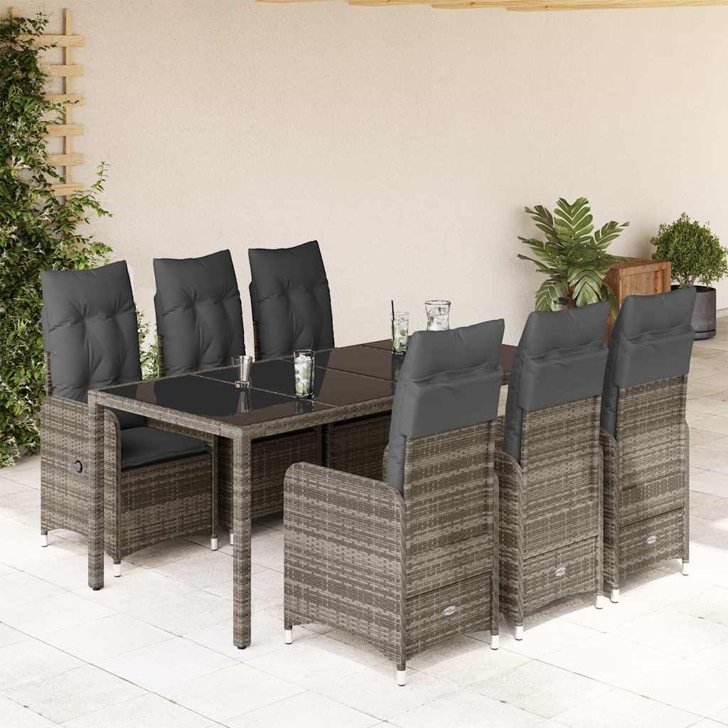 Set BistrÃƒÂ² da Giardino 7 pz con Cuscini in Polyrattan Grigio