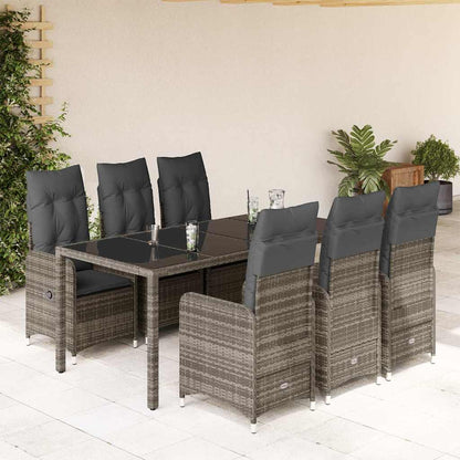 Set BistrÃƒÂ² da Giardino 7 pz con Cuscini in Polyrattan Grigio