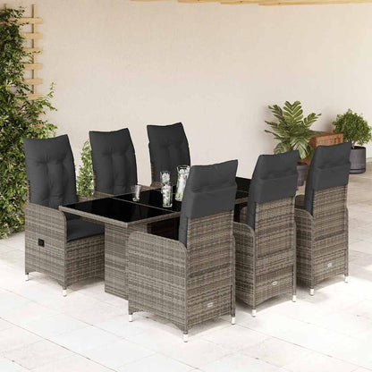 Set BistrÃƒÂ² da Giardino 7 pz con Cuscini in Polyrattan Grigio