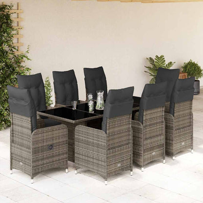 Set BistrÃƒÂ² da Giardino 9 pz con Cuscini in Polyrattan Grigio