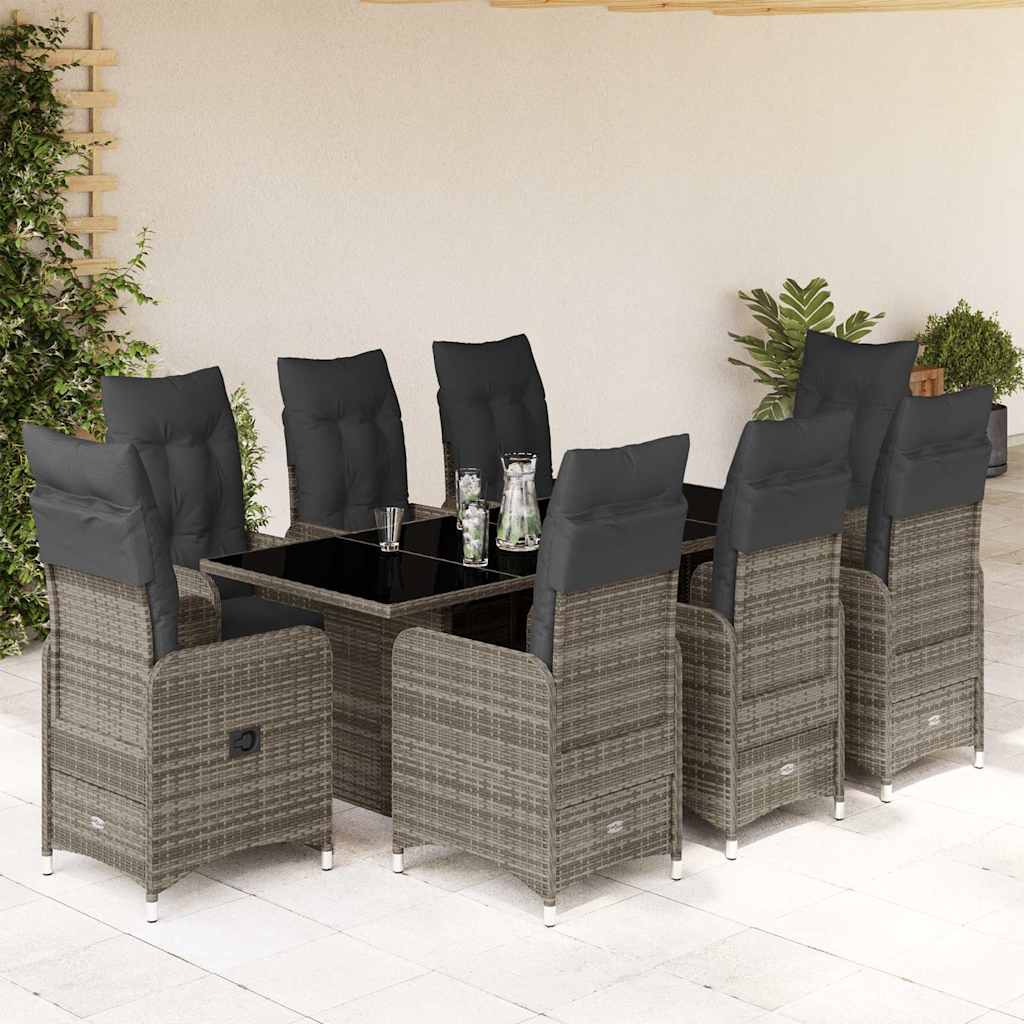 Set BistrÃƒÂ² da Giardino 9 pz con Cuscini in Polyrattan Grigio
