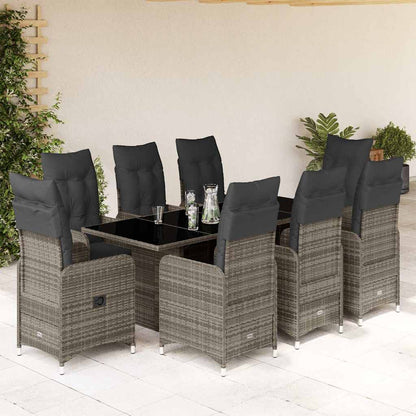 Set BistrÃƒÂ² da Giardino 9 pz con Cuscini in Polyrattan Grigio