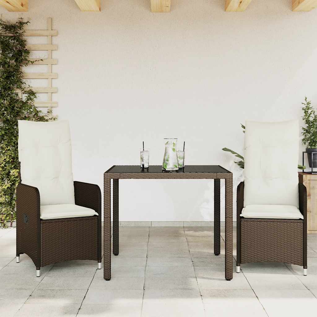 Set BistrÃƒÂ² da Giardino 3 pz con Cuscini in Polyrattan Marrone