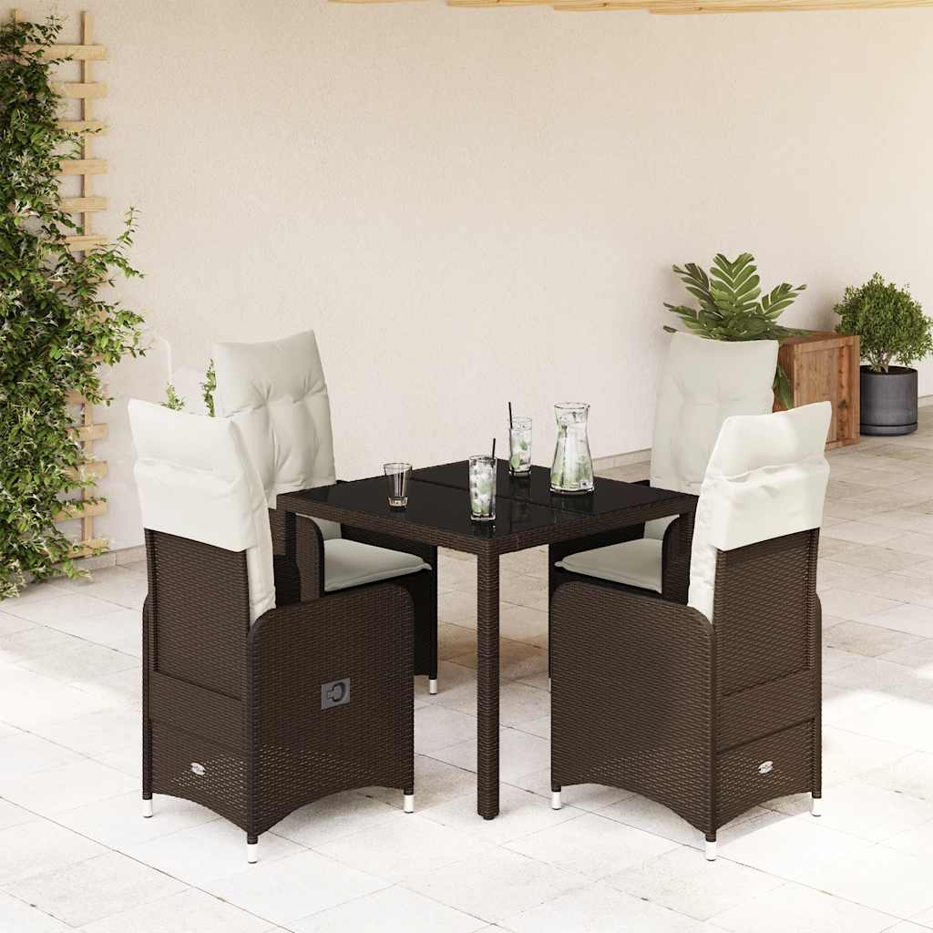 Set BistrÃƒÂ² da Giardino 5 pz con Cuscini in Polyrattan Marrone