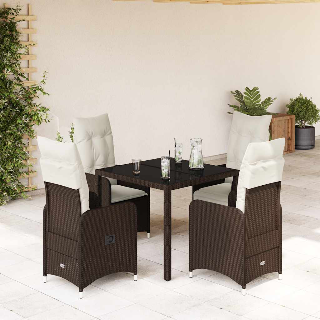 Set BistrÃƒÂ² da Giardino 5 pz con Cuscini in Polyrattan Marrone