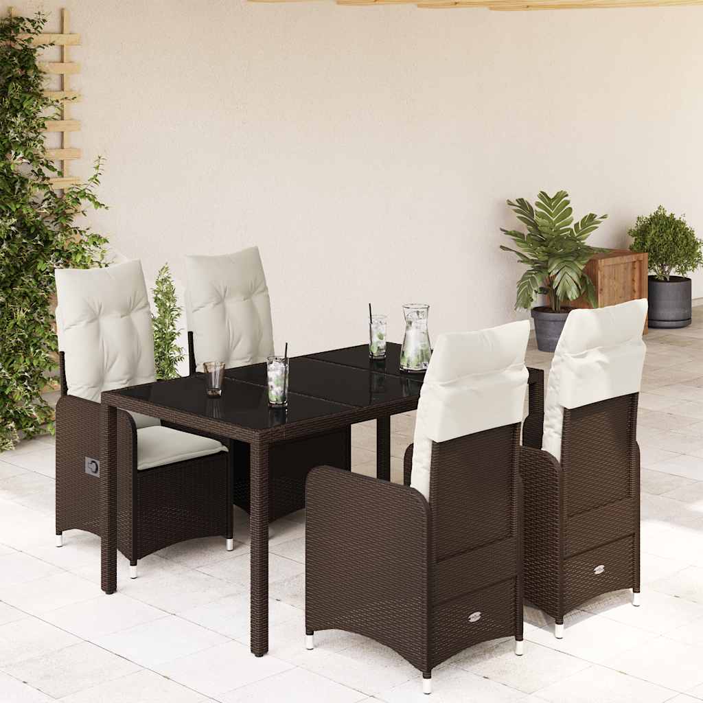 Set BistrÃƒÂ² da Giardino 5 pz con Cuscini in Polyrattan Marrone