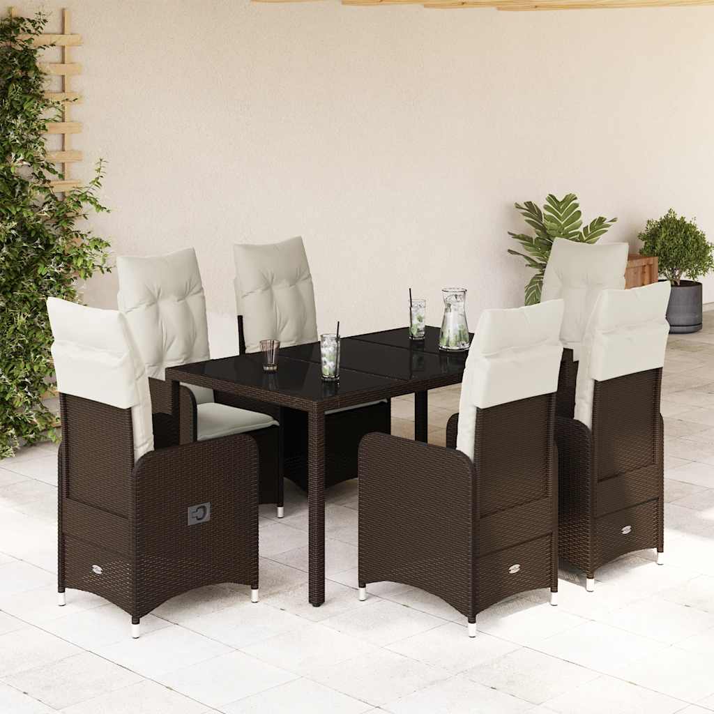 Set BistrÃƒÂ² da Giardino 7 pz con Cuscini in Polyrattan Marrone