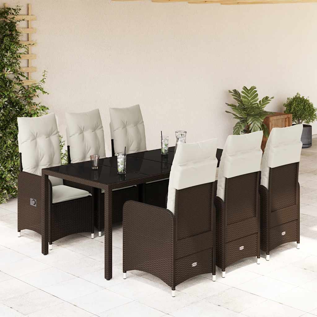 Set BistrÃƒÂ² da Giardino 7 pz con Cuscini in Polyrattan Marrone