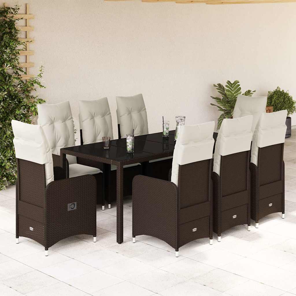 Set BistrÃƒÂ² da Giardino 9 pz con Cuscini in Polyrattan Marrone