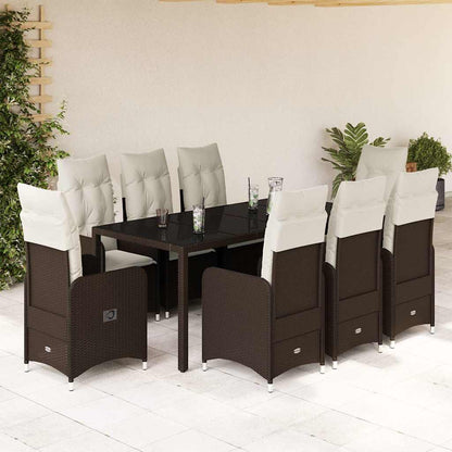 Set BistrÃƒÂ² da Giardino 9 pz con Cuscini in Polyrattan Marrone