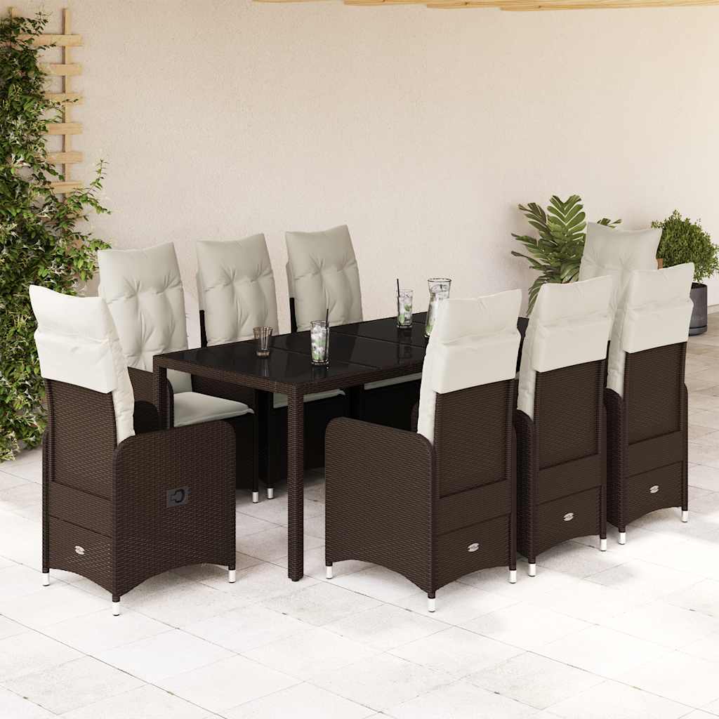 Set BistrÃƒÂ² da Giardino 9 pz con Cuscini in Polyrattan Marrone