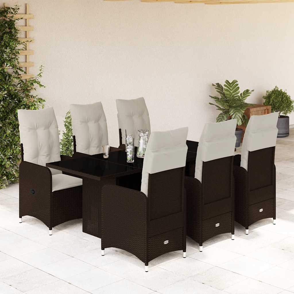 Set BistrÃƒÂ² da Giardino 7 pz con Cuscini in Polyrattan Marrone