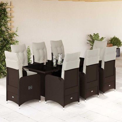 Set BistrÃƒÂ² da Giardino 9 pz con Cuscini in Polyrattan Marrone