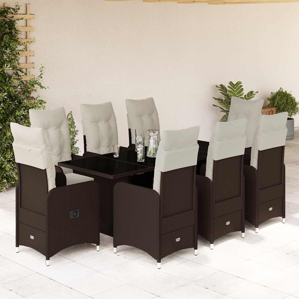 Set BistrÃƒÂ² da Giardino 9 pz con Cuscini in Polyrattan Marrone