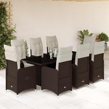 Set BistrÃƒÂ² da Giardino 9 pz con Cuscini in Polyrattan Marrone
