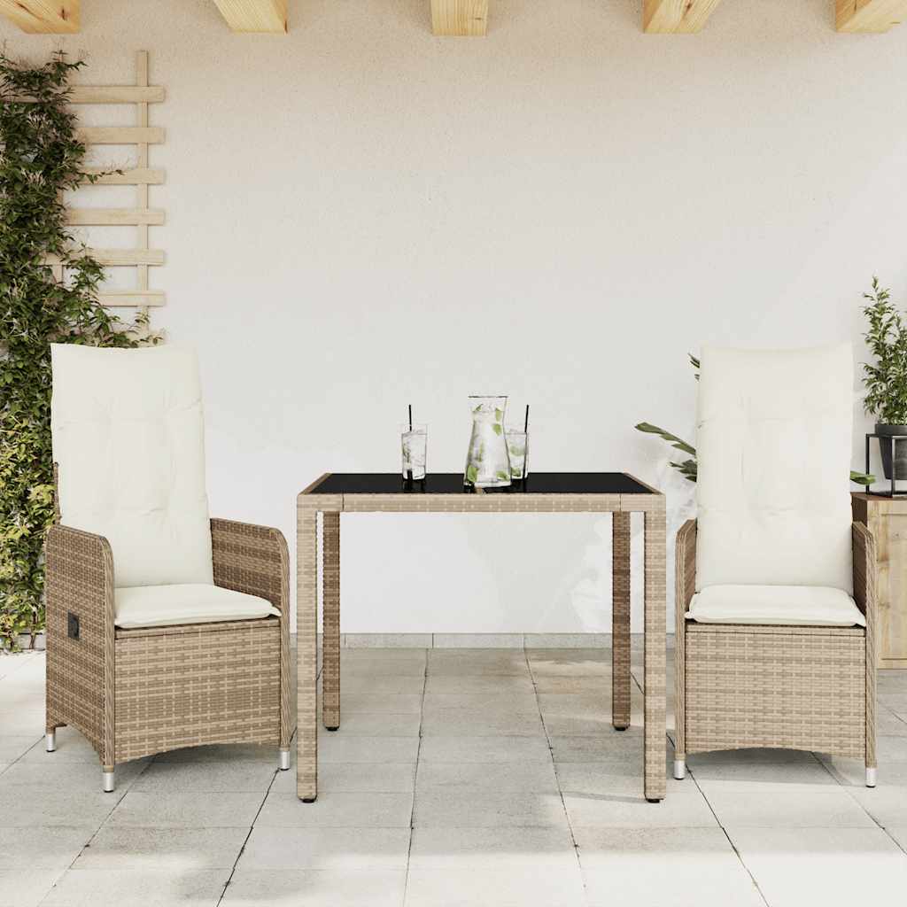 Set da BistrÃƒÂ² da Giardino 3 pz con Cuscini Beige in Polyrattan