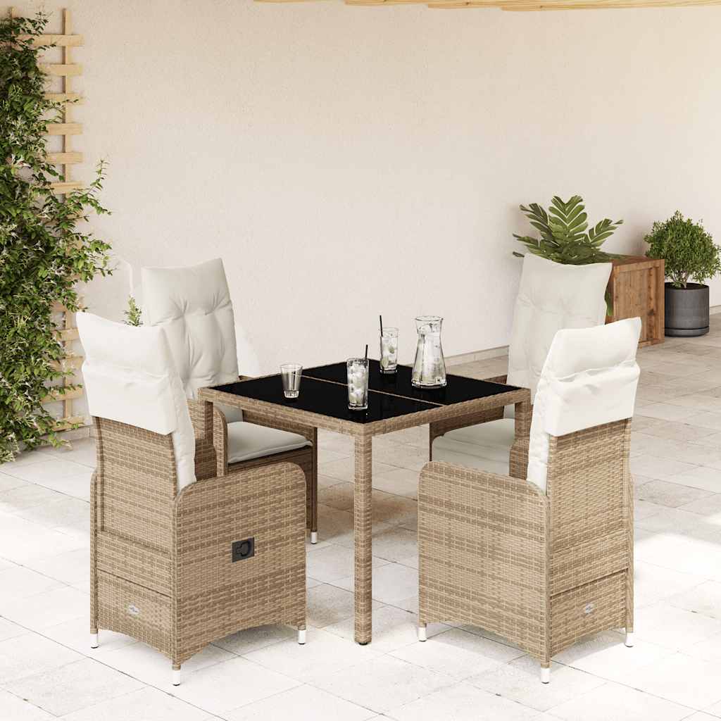 Set da BistrÃ² da Giardino 5 pz con Cuscini Beige in Polyrattan