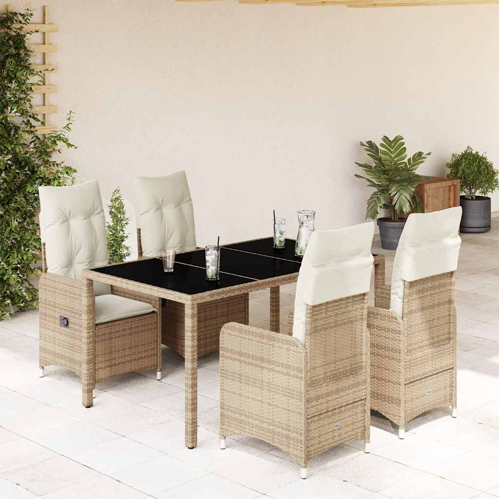 Set da BistrÃ² da Giardino 5 pz con Cuscini Beige in Polyrattan