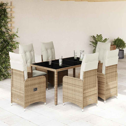 Set da BistrÃƒÆ’Ã‚Â² da Giardino 7 pz con Cuscini Beige in Polyrattan