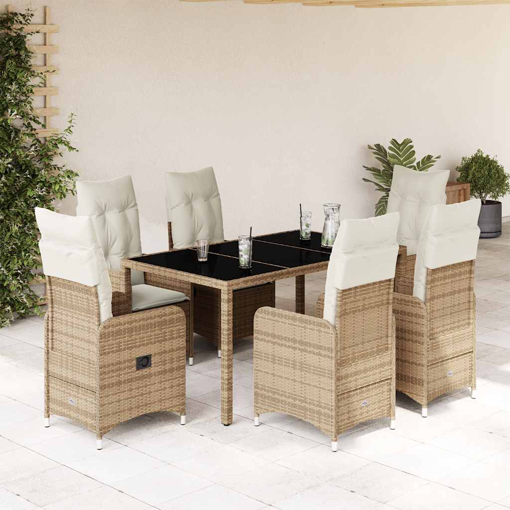 Set da BistrÃƒÆ’Ã‚Â² da Giardino 7 pz con Cuscini Beige in Polyrattan