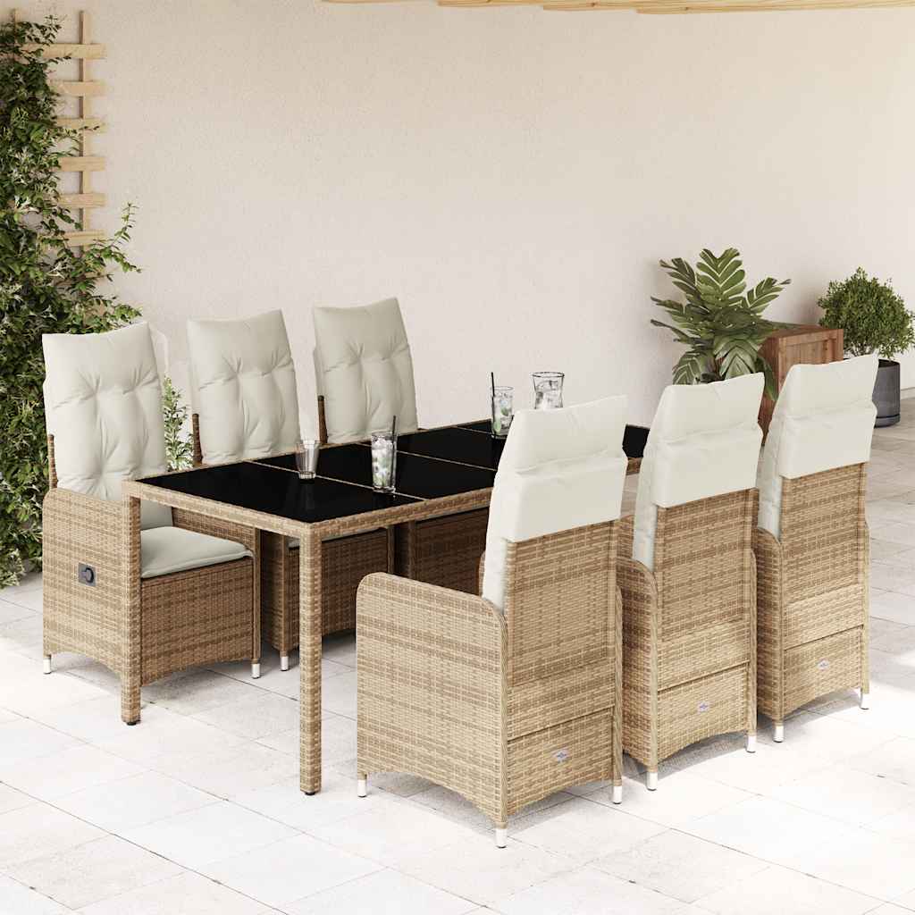 Set da BistrÃƒÆ’Ã‚Â² da Giardino 7 pz con Cuscini Beige in Polyrattan