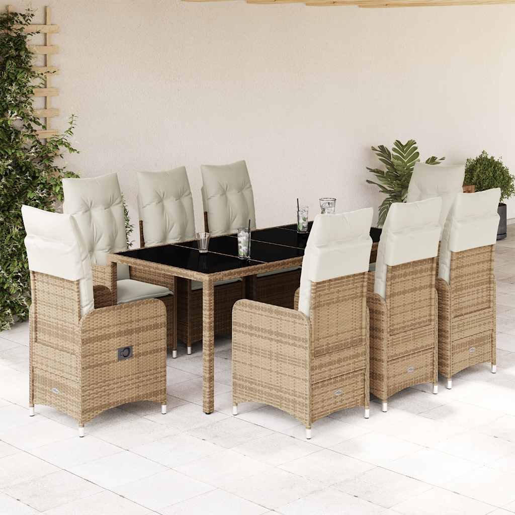 Set da BistrÃƒÂ² da Giardino 9 pz con Cuscini Beige in Polyrattan
