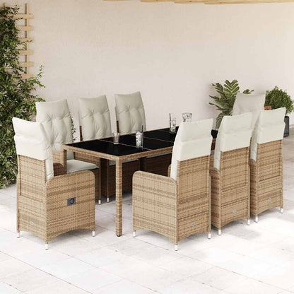 Set da BistrÃƒÂ² da Giardino 9 pz con Cuscini Beige in Polyrattan