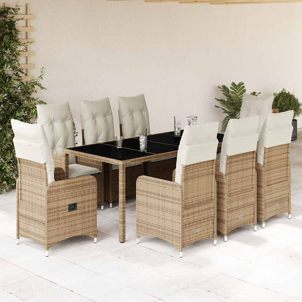 Set da BistrÃƒÂ² da Giardino 9 pz con Cuscini Beige in Polyrattan