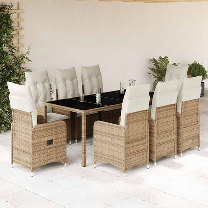 Set da BistrÃƒÂ² da Giardino 9 pz con Cuscini Beige in Polyrattan