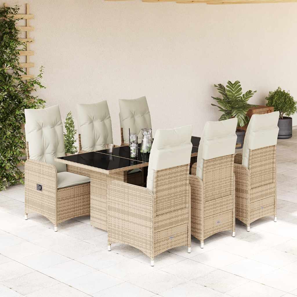 Set da BistrÃƒÆ’Ã‚Â² da Giardino 7 pz con Cuscini Beige in Polyrattan