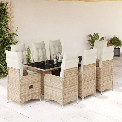 Set da BistrÃƒÂ² da Giardino 9 pz con Cuscini Beige in Polyrattan