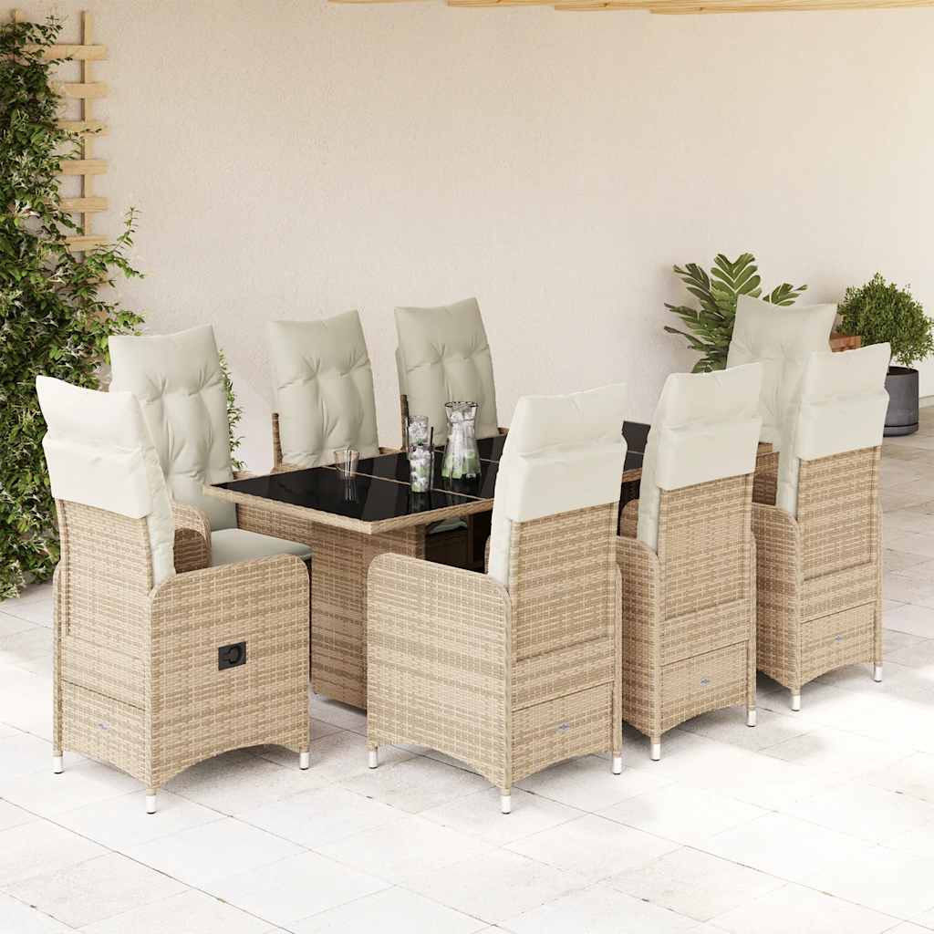 Set da BistrÃƒÂ² da Giardino 9 pz con Cuscini Beige in Polyrattan